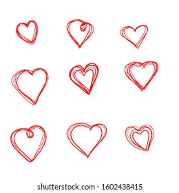 set of doodle hearts , hand drawn for Valentine/s day