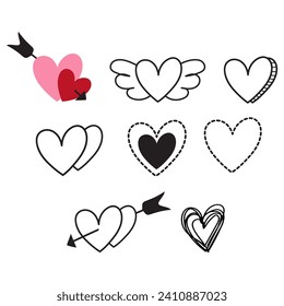 Set of doodle hearts shape handdraw  isolated on white background. Vector illustration for your graphic design.