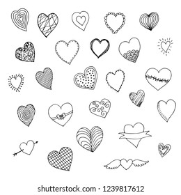 set of doodle hearts, vector