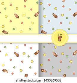 Set Doodle Ice cream and bubble seamless pattern. Great for yummy summer dessert wallpaper, backgrounds, packaging, fabric, scrapbooking, and giftwrap projects. Surface pattern design. Vector