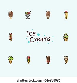 Set of doodle ice cream icons.