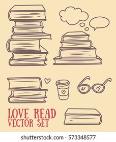 set of doodle icons with books, vector illustration
