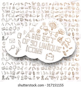 Set of doodle icons. Business subjects and schools.