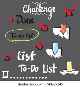 Set of doodle icons for To Do List. Vector illustration