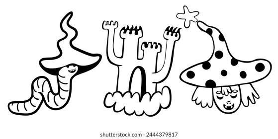 set of doodle icons elements in vector.teenage subcultural objects.line art for stickers, print, app, design, web site, label, poster, postcard