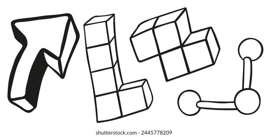 set of doodle icons elements in vector.teenage subcultural objects.line art for stickers, print, app, design, web site, label, poster, postcard