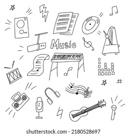 A set of doodle icons on the theme of music
