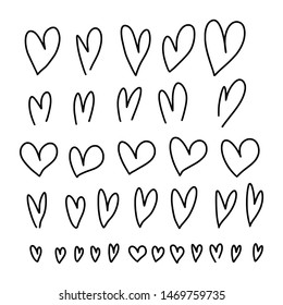 Set of doodle illustration. Hand drawn heart shape icons. Vector collection.