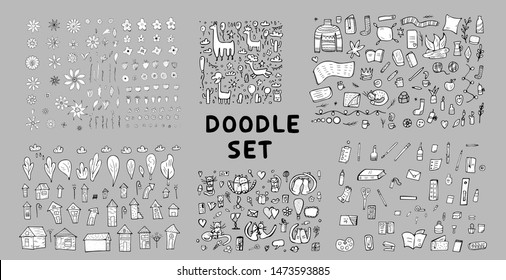 Set of doodle illustration. Hand drawn icons. Vector collection.