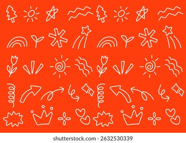 Un conjunto de ilustración de doodle con fondo naranja, elemento de Plantilla de negocios, redes sociales. Diseño del ornamento, forma abstracta	