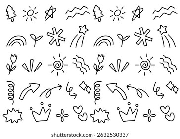 Un conjunto de ilustración de doodle con fondo blanco, elemento de Plantilla de negocios, redes sociales. Diseño del ornamento, forma abstracta