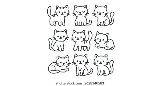 set of doodle illustrations with cute cats