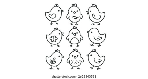set of doodle illustrations with cute chicks