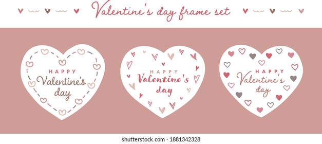 Set of doodle illustrations with cute heart-shaped frame