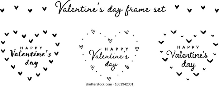 Set of doodle illustrations with cute heart-shaped frame