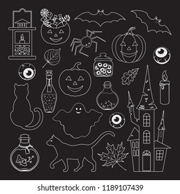 A Set of doodle illustrations for Halloween. Vector stock illustration. Halloween themed.