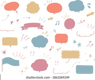 Set of doodle illustrations such as balloons, frames, decorations, hearts, stars, arrows, etc.