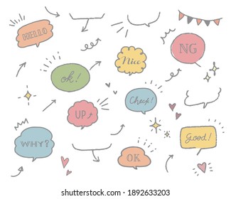 Set of doodle illustrations such as balloons, frames, decorations, hearts, stars, arrows, etc.