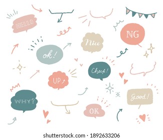 Set of doodle illustrations such as balloons, frames, decorations, hearts, stars, arrows, etc.