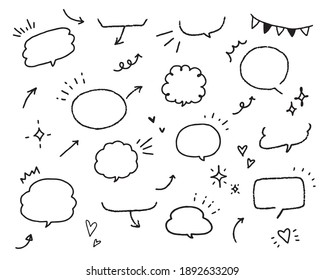 Set of doodle illustrations such as balloons, frames, decorations, hearts, stars, arrows, etc.