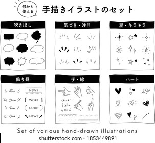 Set Of Doodle Illustrations.
The Written Japanese Means 