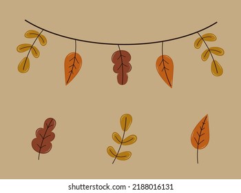 Set of doodle isolated autumn leaves. Collection of hand drawn fallen leaves. Vector autumn cozy illustration.