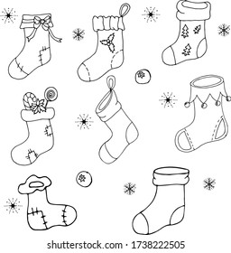 Set of doodle Items - Socks - for Christmas. Vector hand draw  Illustration EPS10