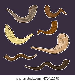 Set of doodle Jewish horn Rosh Hashanah. history of the tradition of Israel