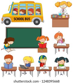 Set of doodle kids learning illustration