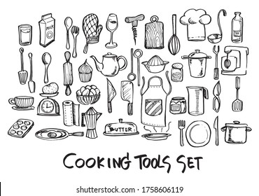 Set of Doodle kitchen Hand drawn, Set elements for your design,kitchen tools.-Vector illustration