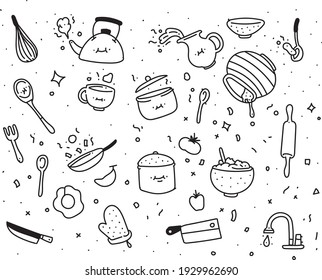 Set of doodle kitchen tools . kitchen  doodle style