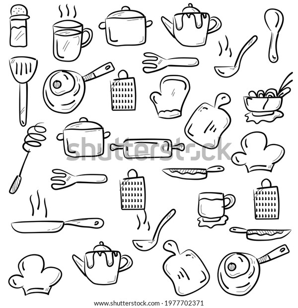 Set Doodle Kitchen Utensil Outline Black Stock Vector (Royalty Free) 1977702371 Shutterstock