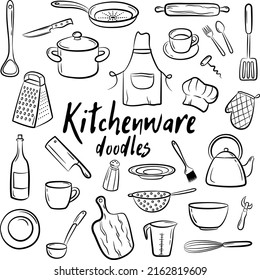 Set of doodle kitchenware Hand drawn, Set elements for your design,kitchen tools. Vector illustration