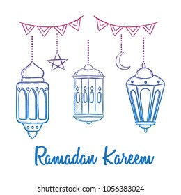set of doodle lantern to celebrate ramadan kareem holy festival