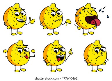 Set of doodle lemon cartoon character