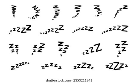 A set of doodle lettering zzz's. Illustration of sniffing, sleeping, snoring. Vector illustration drawn by hand. 