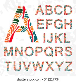 Set of doodle letters including all alphabet with abstract pattern on them.