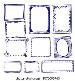 Set of doodle lines hand drawn frames vector illustration.