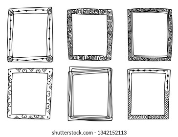 Set of doodle lines hand drawn square frames vector illustration