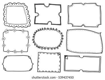 Set of doodle lines hand drawn frames vector illustration