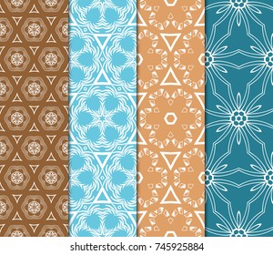 set of Doodle Lines Seamless Pattern. Floral style. vector illustration
