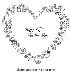Set of Doodle love Hand drawn Sketch line vector illustration border