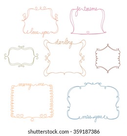 set of doodle love,miss,marry me frames