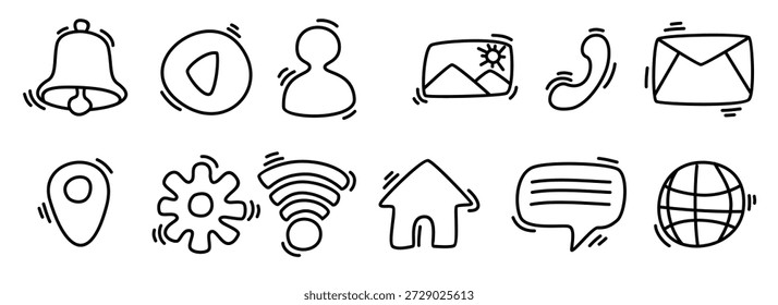 Conjunto de línea de ilustración de diseño de icono de teléfono móvil doodle