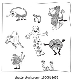 Set of doodle monster aliens