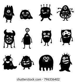 set of doodle monsters silhouette