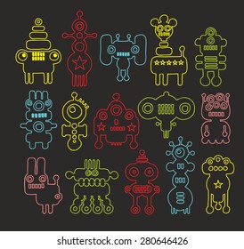 Set of doodle monsters. Vector illustration.