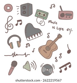 Set of doodle music stickers