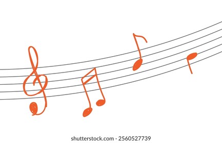 Set of doodle musical notes, hand drawn illustration. Waves vector icons background banner.  EPS 10.