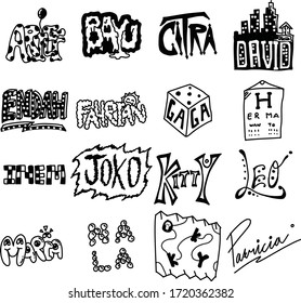 Ein Set doodle-Name, der für jeden doodle-Inhalt mit Cartoon-Stil geeignet ist